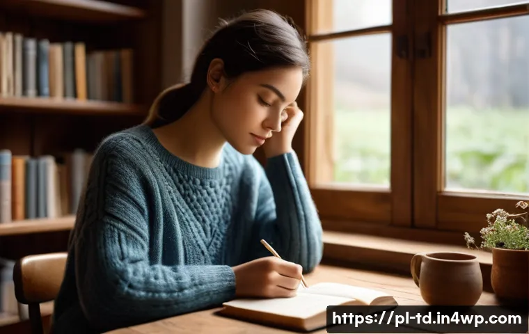 자서전적 치료법의 자기 조절 기술 - **Prompt:** A young woman, appearing to be in her late 20s to early 30s, is comfortably seated at a ...