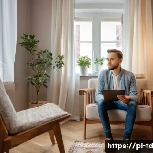 Home 32 자서전적 치료법과 인지행동치료 비교 - A warm and inviting therapy room set in a cozy Polish apartment, featuring a comfortable armchair an...