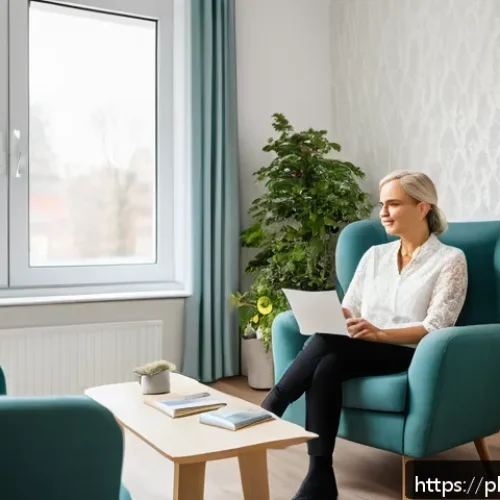 Home 30 자서전적 치료법의 저자 및 전문가 인터뷰 - A warm and inviting therapy room in a modern Polish counseling center, featuring a middle-aged male ...