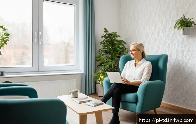 자서전적 치료법의 저자 및 전문가 인터뷰 - A warm and inviting therapy room in a modern Polish counseling center, featuring a middle-aged male ...
